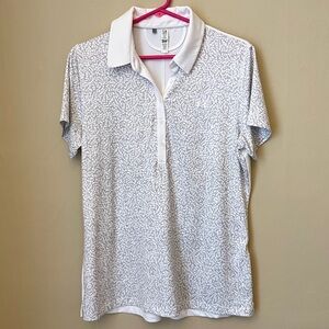 Under Armour | Fitted Heat Gear Golf Polo Shirt | White and Grey Print | Large